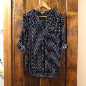 Dark navy and white polka dot blouse